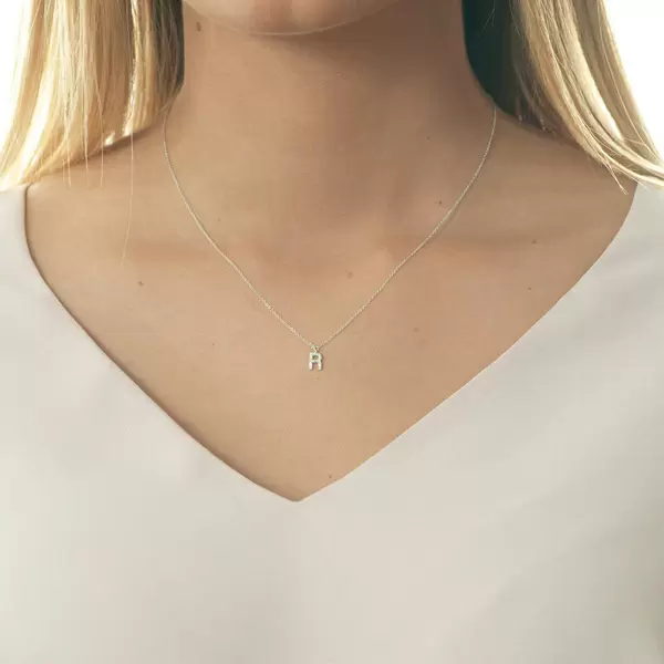 Leaf Jewelry Halskette Letter "R", 14 K Weißgold mit Diamanten Neuheiten