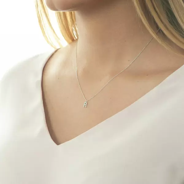 Leaf Jewelry Halskette Letter "R", 14 K Weißgold mit Diamanten Neuheiten