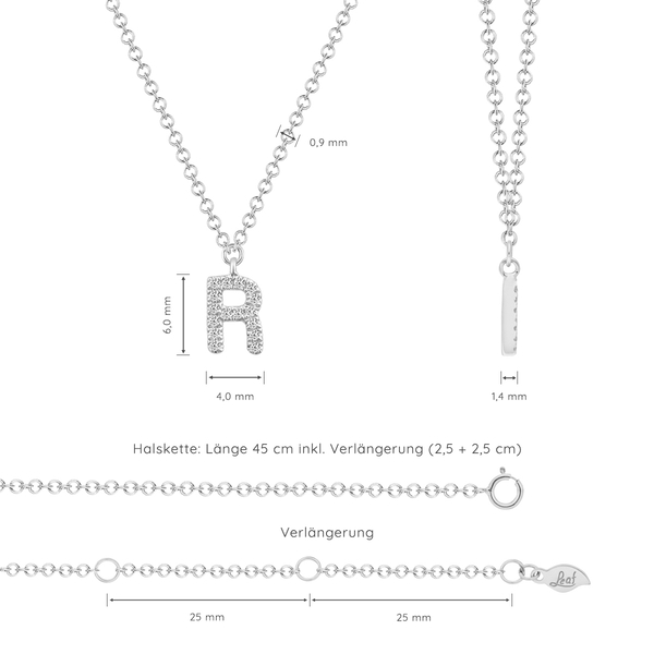 Leaf Jewelry Halskette Letter "R", 14 K Weißgold mit Diamanten Neuheiten