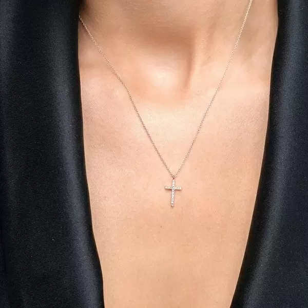 Leaf Jewelry Halskette Kreuz mit Diamanten, 18 K Rosegold Saisonale Angebote