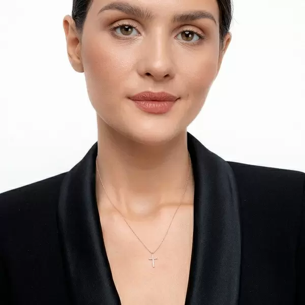 Leaf Jewelry Halskette Kreuz mit Diamanten, 18 K Rosegold Saisonale Angebote