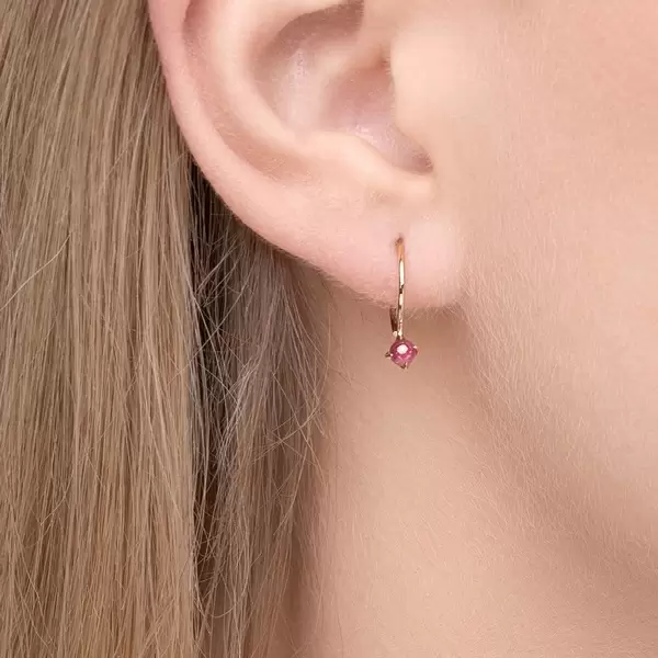Leaf Jewelry Ohrringe Cabochon, Rubin, 14 K Gelbgold Kauf eins, bekomm eins gratis