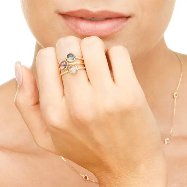 Leaf Jewelry Ring Blue Topas mit Diamanten, 14K Gelbgold Tägliche Deals