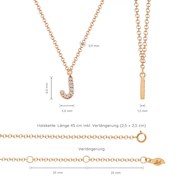 Leaf Jewelry Halskette Letter "J", 14 K Rosegold mit Diamanten Begrenzte Freigabe
