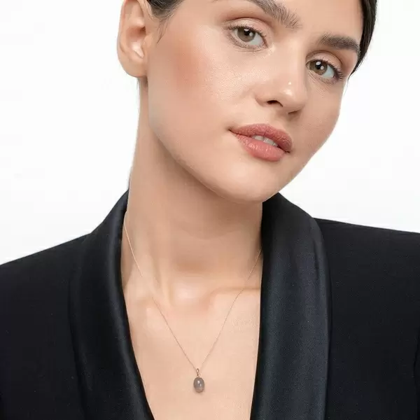 Leaf Jewelry Halskette Cabochon II, 14 K Rosegold, Grauer Mondstein Bis zu 60% Rabatt