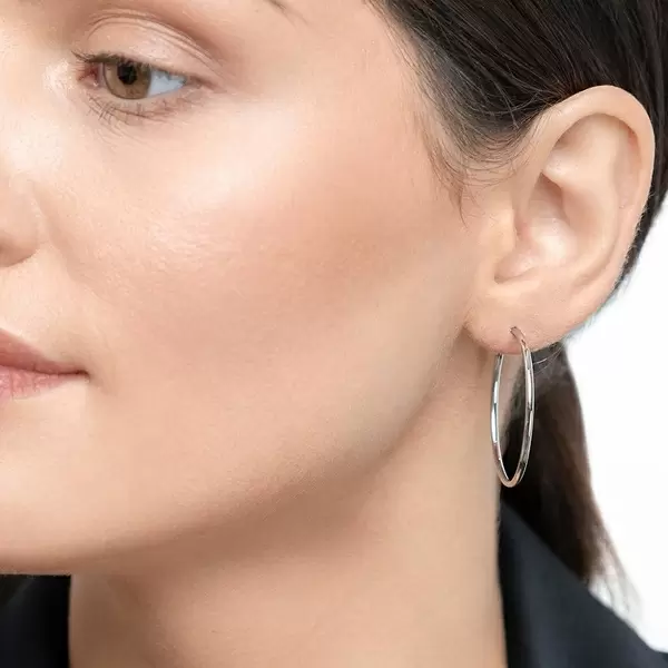 Leaf Jewelry Creole Rund M, 30mm, 14 K Weissgold Sonderangebot der Fabrik