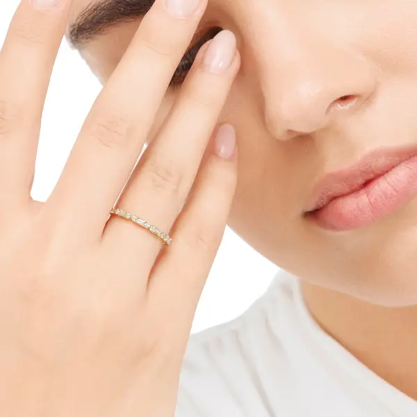 Leaf Jewelry Ring mit Baguette Diamanten, 14K Gelbgold Vierteljährliche Förderung