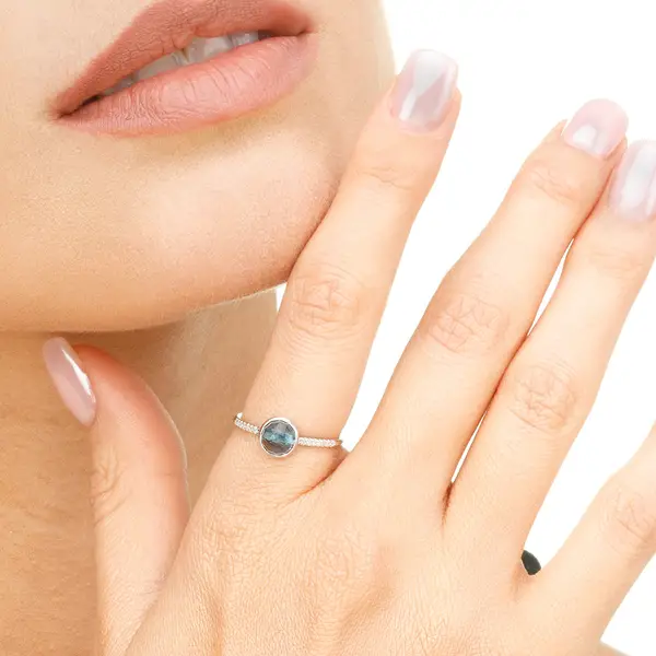 Leaf Jewelry Ring Blue Topas mit Diamanten, 14K Rosegold Nur noch ein Tag übrig