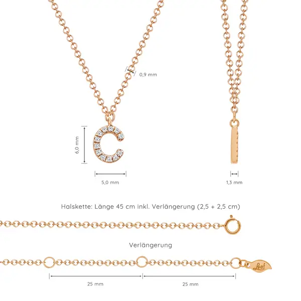 Leaf Jewelry Halskette Letter "C", 14 K Rosegold mit Diamanten Super Rabatt