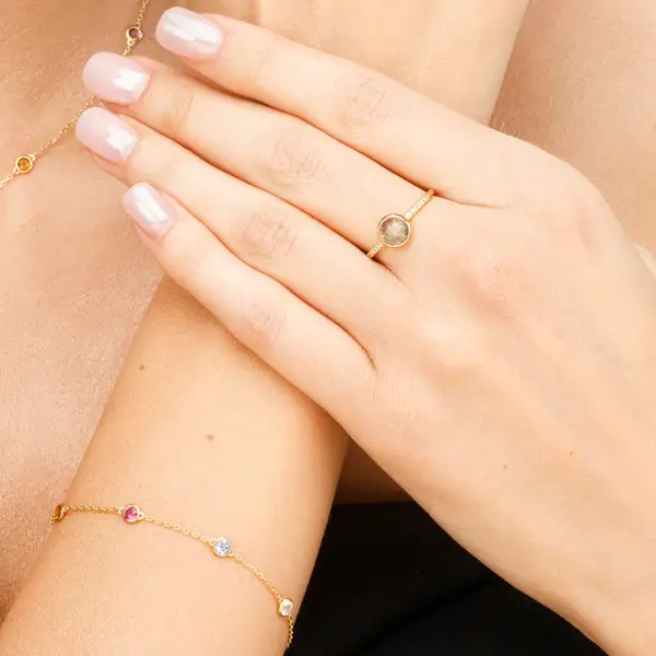 Leaf Jewelry Ring Labradorit mit Diamanten, 14K Gelbgold Riesige Rabatte