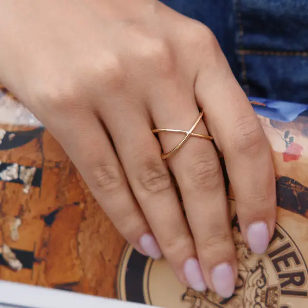 Leaf Jewelry Ring X Cross, 18 K Gelbgold vergoldet, Größe 54 Black Friday