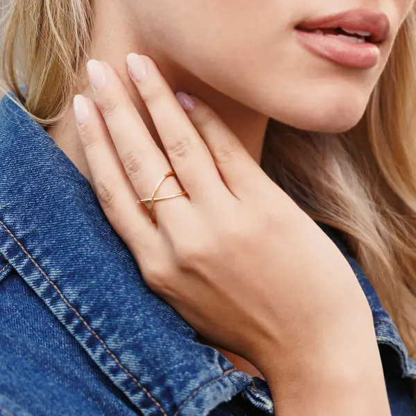 Leaf Jewelry Ring X Cross, 18 K Gelbgold vergoldet, Größe 54 Black Friday