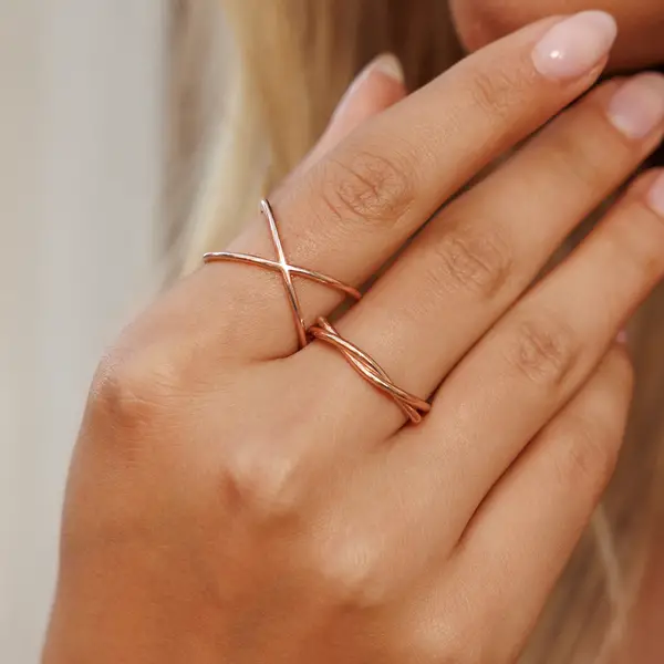 Leaf Jewelry Ring X Cross, 18 K Gelbgold vergoldet, Größe 54 Black Friday