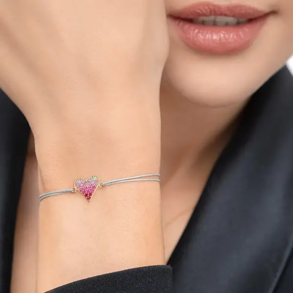 Leaf Jewelry Glücksarmband Pink Valentine, 18 K Gelbgold vergoldet, Fuchsia Vatertagsangebot