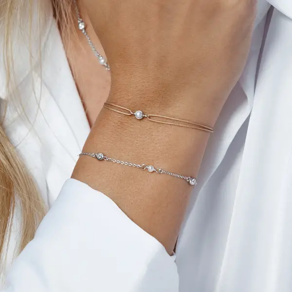 Leaf Jewelry Glücksarmband Pure mit Perle, 925 Sterlingsilber, Beige Jubiläumsangebot