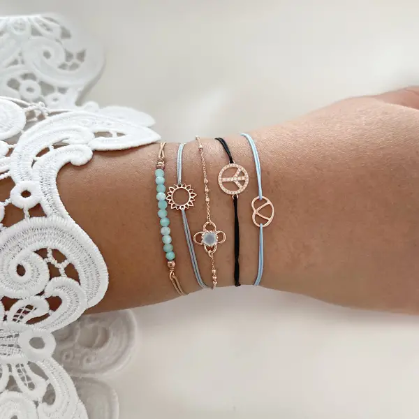 Leaf Jewelry Glücksarmband PEACE mit Zirkonia, 18 K Gelbgold vegoldet, Beige Zeitlich begrenztes Angebot