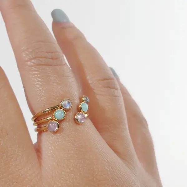 Leaf Jewelry Silber Open Ring, Rosenquarz, Gelbgold Tiefpreis