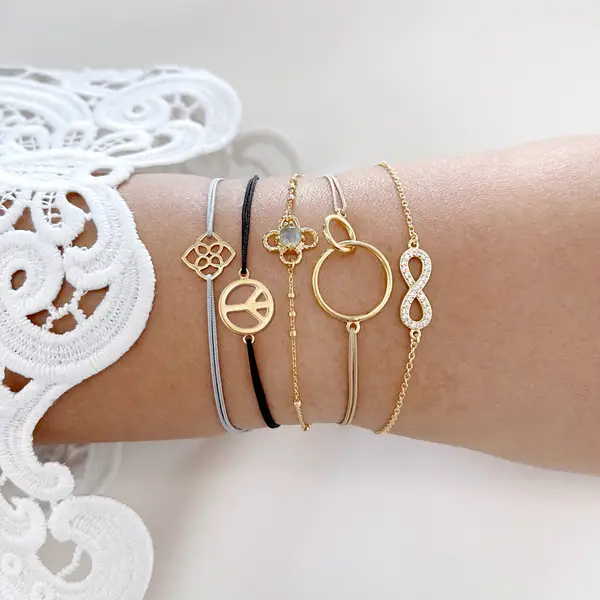 Leaf Jewelry Glücksarmband PEACE, 18 K Rosegold vegoldet, Grau Begrenztes Angebot