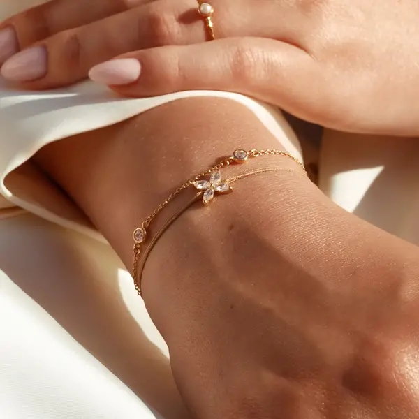 Leaf Jewelry Glücksbändchen Leaf Flower, 18 K Rosegold vergoldet, Beige Günstiger Verkauf