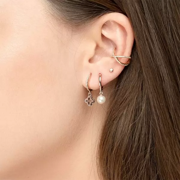 Leaf Jewelry Single Creole CLOVER/Zirkonia, 18 K Rosegold vergoldet Preisnachlass