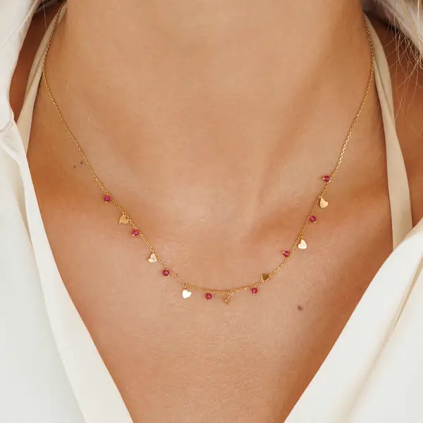 Leaf Jewelry Halskette Hearts Rubin, 18 K Gelbgold vergoldet Muttertagsangebot