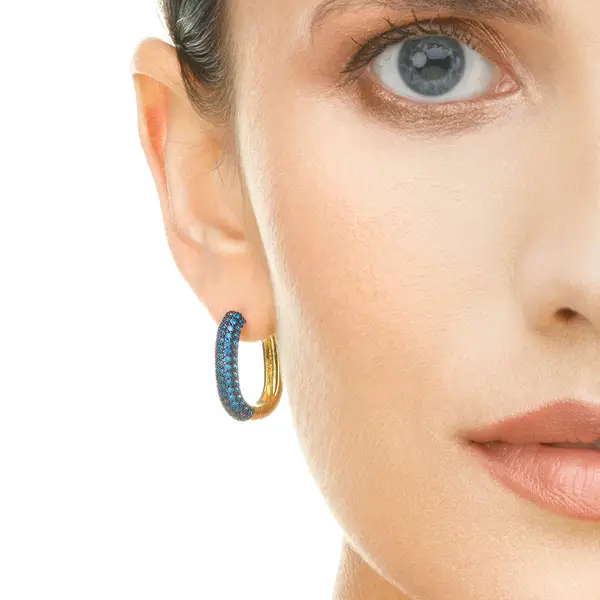 Leaf Jewelry Silber Creole, PAVE Blau, Gelbgold Im Verkauf