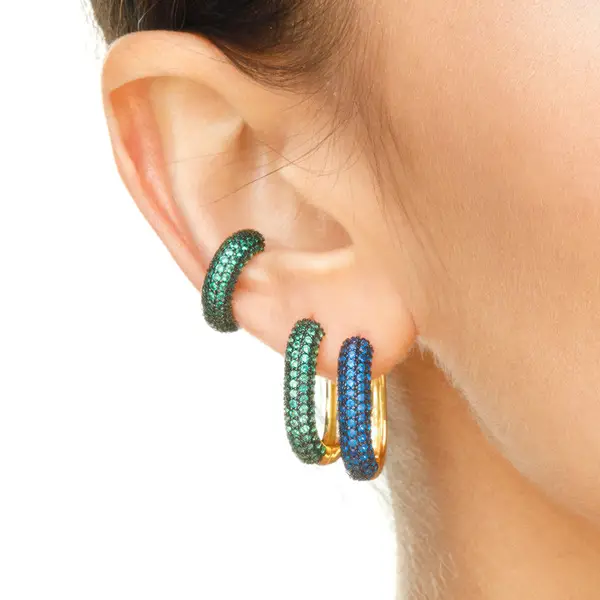 Leaf Jewelry Silber Creole, PAVE Blau, Gelbgold Im Verkauf