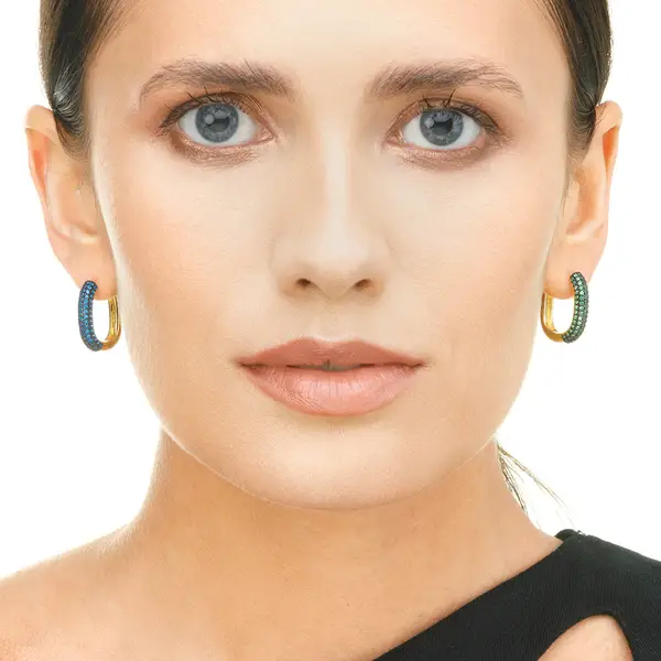 Leaf Jewelry Silber Creole, PAVE Blau, Gelbgold Im Verkauf