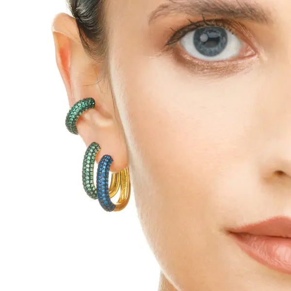 Leaf Jewelry Silber Creole, PAVE Blau, Gelbgold Im Verkauf