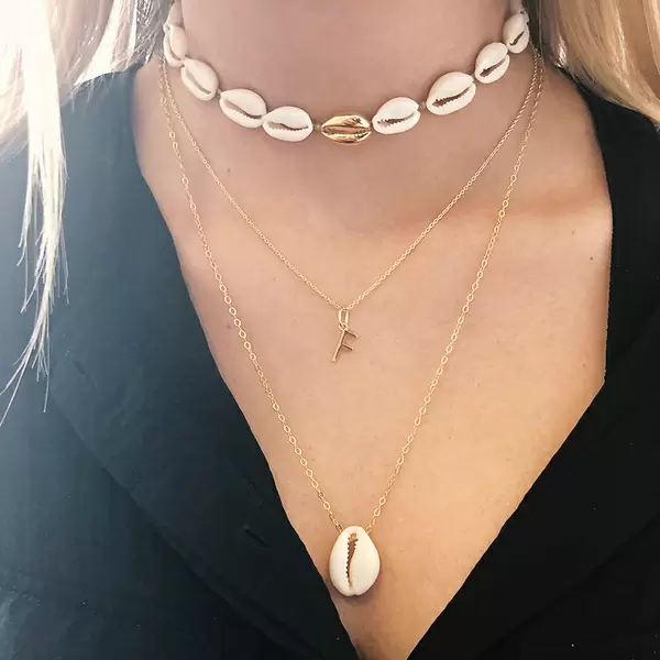 Leaf Jewelry Halskette Cowrie Shell, 55 cm, 18 K Rosegold vergoldet Preisnachlass