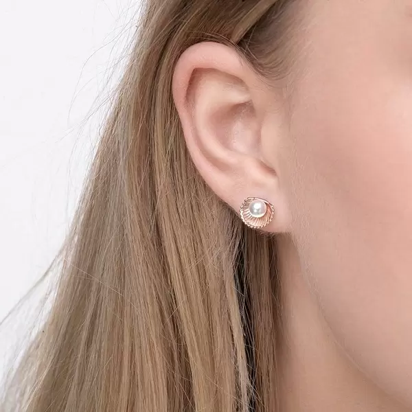 Leaf Jewelry Ohrstecker Muschel mit Perle, 18 K Rosegold vergoldet Blitzangebot