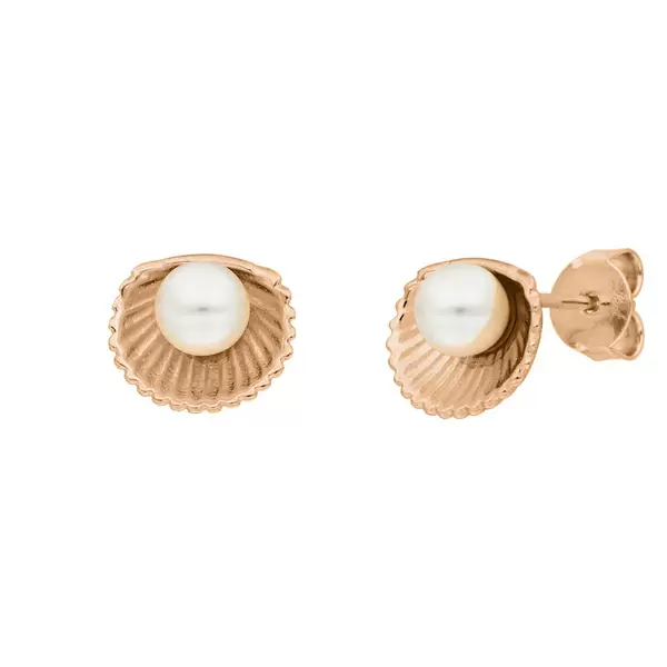 Leaf Jewelry Ohrstecker Muschel mit Perle, 18 K Rosegold vergoldet Blitzangebot