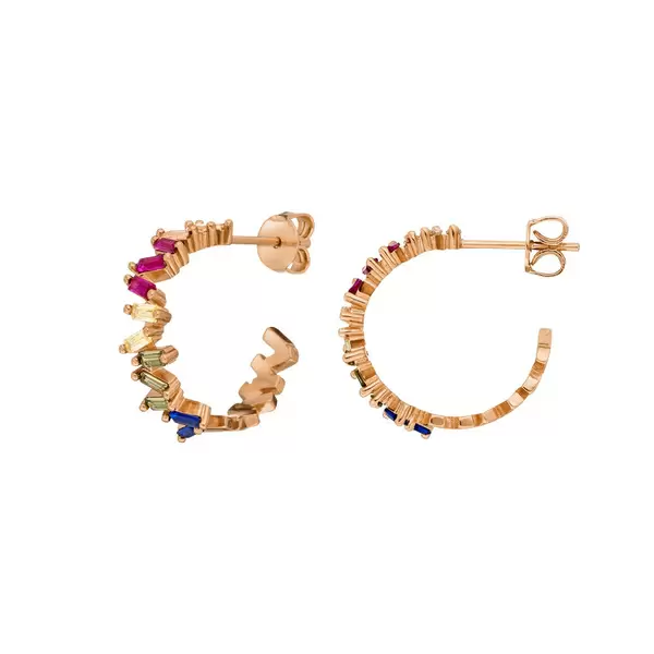 Leaf Jewelry Creole ICE CUBE, Multi Colour Zirkonia, 18 K Rosegold vergoldet Neueste Mode