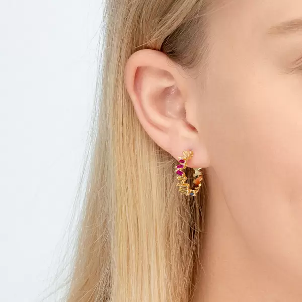 Leaf Jewelry Creole ICE CUBE, Multi Colour Zirkonia, 18 K Rosegold vergoldet Neueste Mode