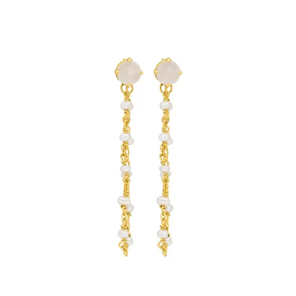 Leaf Jewelry Ohrhänger Flying Gem, Perle/Rosenquarz, 18 K Gelbgold vergoldet Tiefpreis