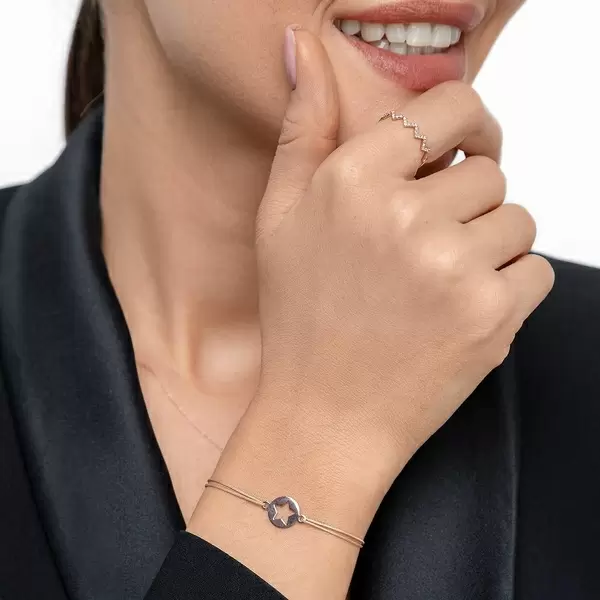 Leaf Jewelry Glücksbändchen Star, 14 K Roségold, Beige Clearance-Verkauf