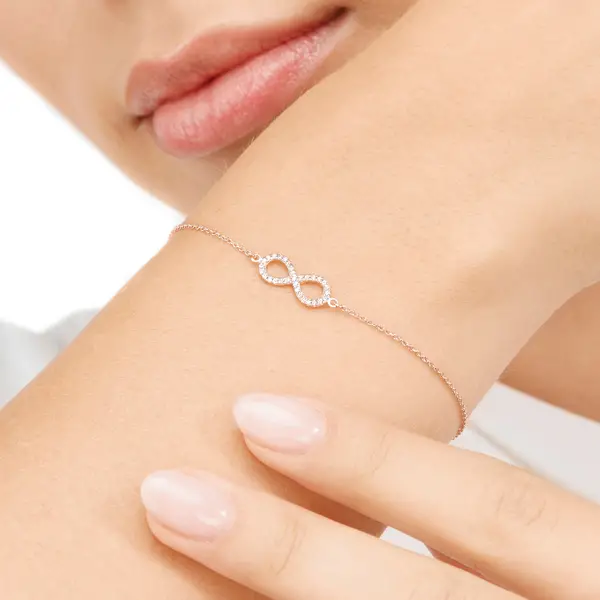 Leaf Jewelry Armkette Infinity mit Diamanten, 18 K Roségold zollfrei