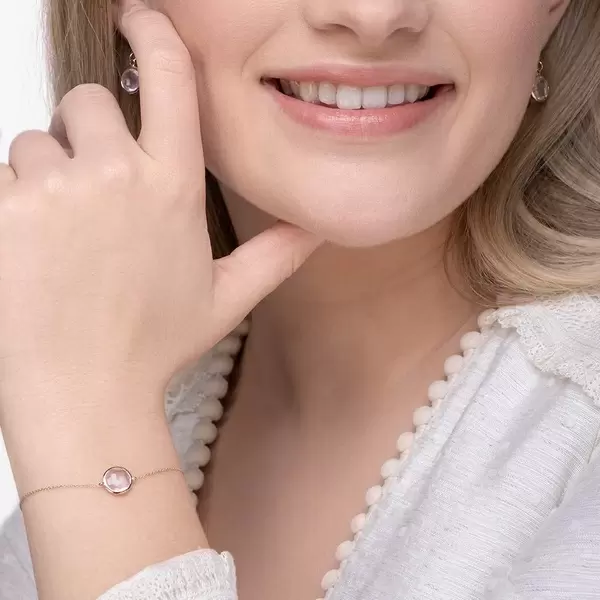 Leaf Jewelry Armkette Rosenquarz, 14 K Roségold Auslauf