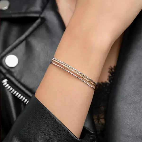 Leaf Jewelry Armreif Circle mit Diamanten, 18 K Weißgold Kostenloser Versand