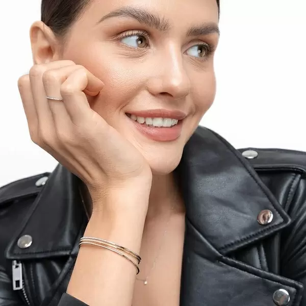 Leaf Jewelry Armreif Circle mit Diamanten, 18 K Weißgold Kostenloser Versand