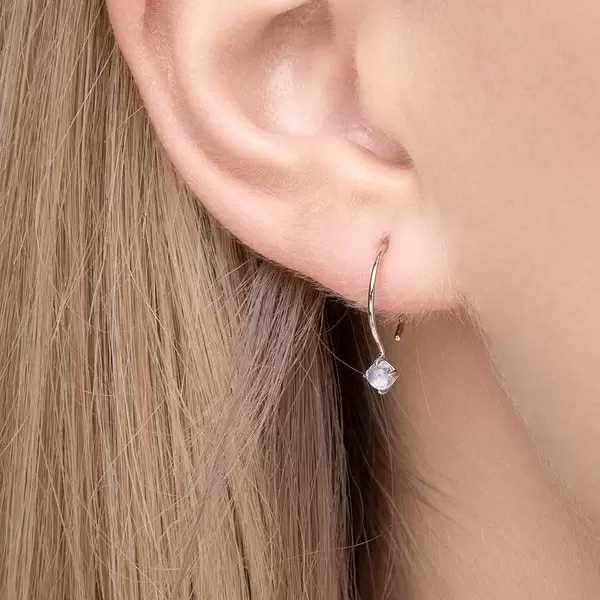 Leaf Jewelry Ohrringe Cabochon, Mondstein, 14 K Weißgold Sonderangebot