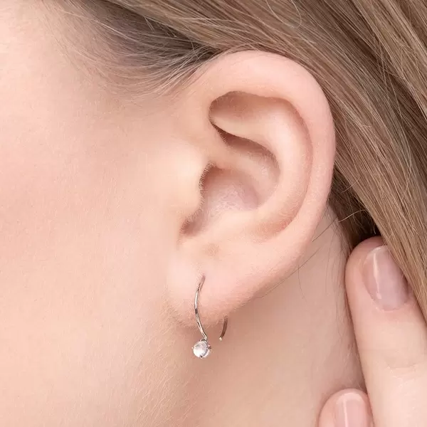 Leaf Jewelry Ohrringe Cabochon, Mondstein, 14 K Weißgold Sonderangebot