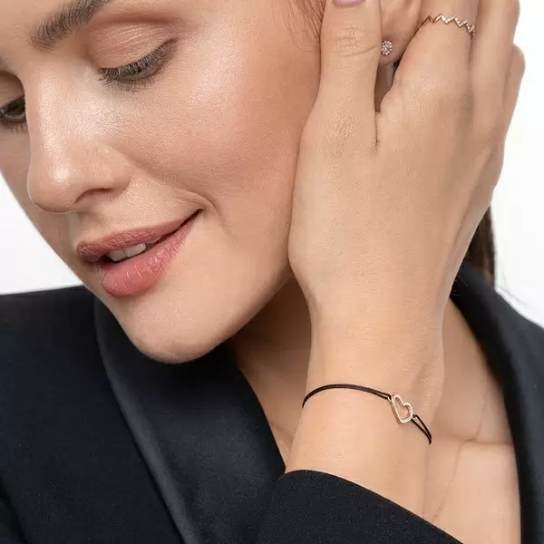 Leaf Jewelry Glückarmband Herz mit Diamanten, 18 K Rosegold, Beige Rabatt