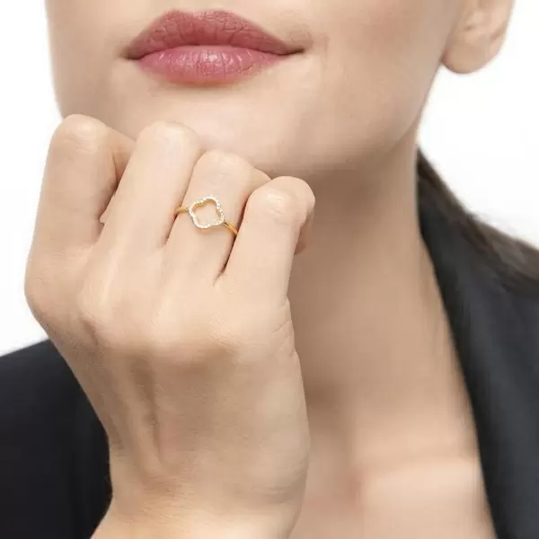 Leaf Jewelry Ring Kleeblatt mit Diamanten, 18 K Gelbgold Flash Sale