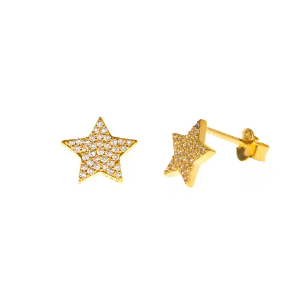 Leaf Jewelry Ohrstecker Stern mit Zirkonia, 18 K Gelbgold vergoldet Tiefpreis
