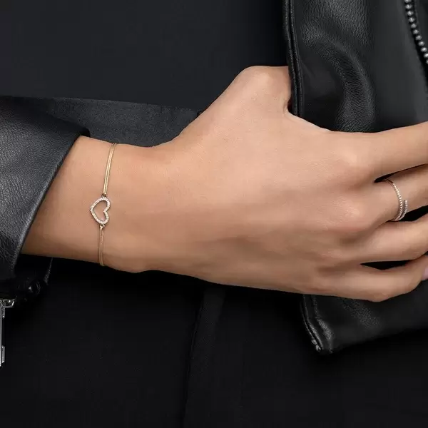 Leaf Jewelry Glückarmband Herz mit Diamanten, 18 K Weißgold, Beige Zeitbegrenzte Promotion