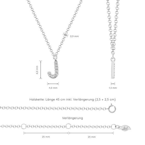 Leaf Jewelry Halskette Letter "J", 14 K Weißgold mit Diamanten Bis zu 65% Rabatt