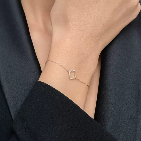 Leaf Jewelry Armkette Clover mit Diamanten, 18 K Roségold Bis zu 55% Rabatt