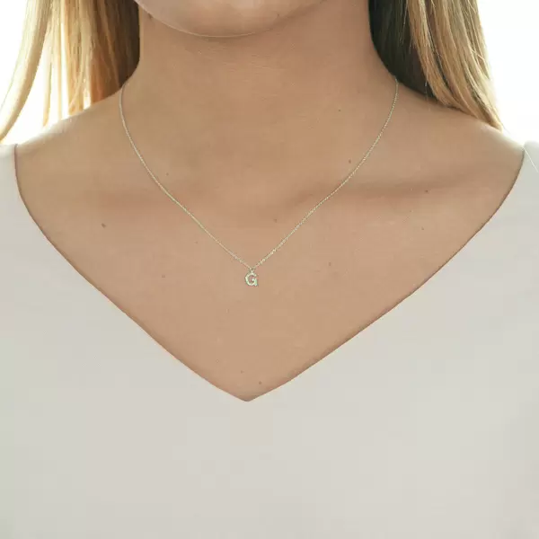 Leaf Jewelry Halskette Letter "G", 14 K Weißgold mit Diamanten Begrenzt auf 3 Tage
