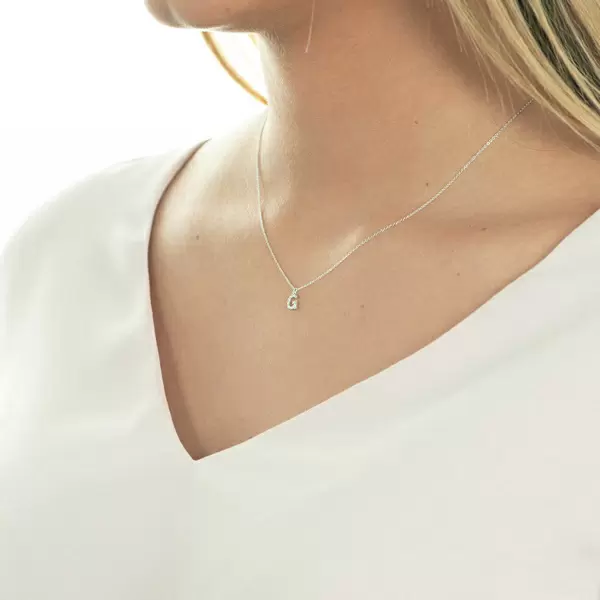 Leaf Jewelry Halskette Letter "G", 14 K Weißgold mit Diamanten Begrenzt auf 3 Tage